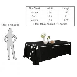 URBY TableCloth Urby 90 X 132 Inch Polyester Rectangular Table Cloth For 8 Foot Table That Seats 8 - 10 Person - Fits Large Folding Tables, Picnic Tables, Dining Tables - Machine Wash Reusable & Wrinkle Free - Black