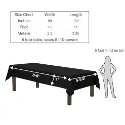 URBY TableCloth Urby 90 X 132 Inch Polyester Rectangular Table Cloth For 8 Foot Table That Seats 8 - 10 Person - Fits Large Folding Tables, Picnic Tables, Dining Tables - Machine Wash Reusable & Wrinkle Free - Black