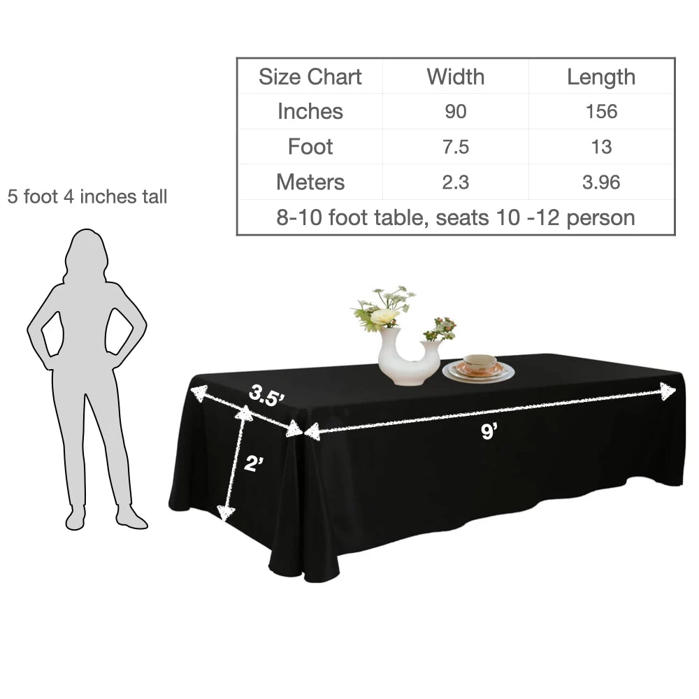 URBY 90 X 156 Inch Polyester Rectangular Table Cloth For 8-10 Foot Table That Seats 10-12 Person - Fits Extra Long Tables Or Cut To Fit Smaller Tables - Machine Wash Reusable And Wrinkle Free - Black 4 URBY 90 X 156 Inch Polyester Rectangular Table Cloth For 8-10 Foot Table That Seats 10-12 Person - Fits Extra Long Tables Or Cut To Fit Smaller Tables - Machine Wash Reusable And Wrinkle Free - Black