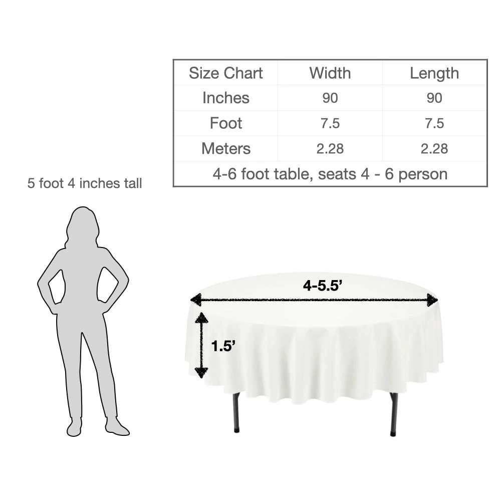 Urby 90 Inch Polyester Round Table Cloth For 4 - 6 Foot Table That Seats 5 - 6 Person - Fits Event Tables, Picnic Tables, Dining Tables - Machine Wash Reusable & Wrinkle Free - Ivory URBY TableCloth 4 Urby 90 Inch Polyester Round Table Cloth For 4 - 6 Foot Table That Seats 5 - 6 Person - Fits Event Tables, Picnic Tables, Dining Tables - Machine Wash Reusable & Wrinkle Free - Ivory URBY TableCloth