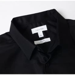Calvin Klein Men's Long Sleeve Button Down Solid Shirt Black Women