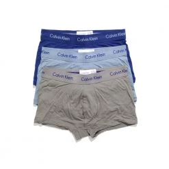 Calvin Klein Men's Cotton Stretch Low-Rise Trunks 3-Pack NU2664 Black With Grey Yellow Navy Band Underwear