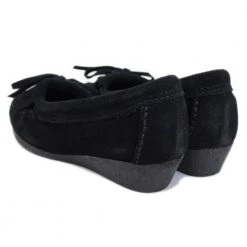 Minnetonka Kilty Black Wedge Moccasin Women's Footwear