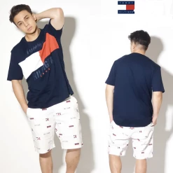 Men Tommy Hilfiger Crew Neck Unisex Street Style Cotton Short Sleeves Navy