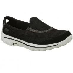 Skechers Go Walk 2 Shoes Black/White Final Clearance Sale Women's Footwear