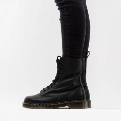 Footwear Dr.Martens Women's 1490 10-eye VIRGINIA LEATHER Mid Calf BOOTS Black